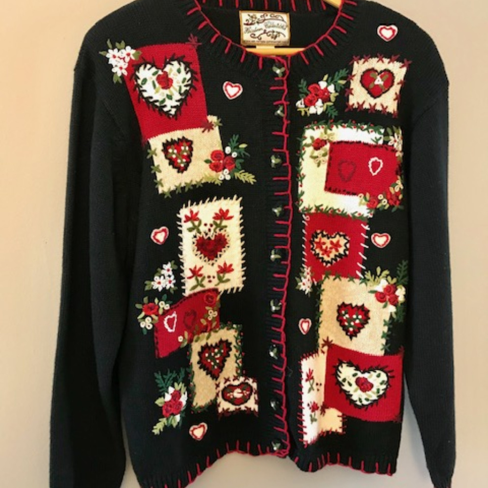 Heirloom Collectibles Black Xmas cardigan, sz L